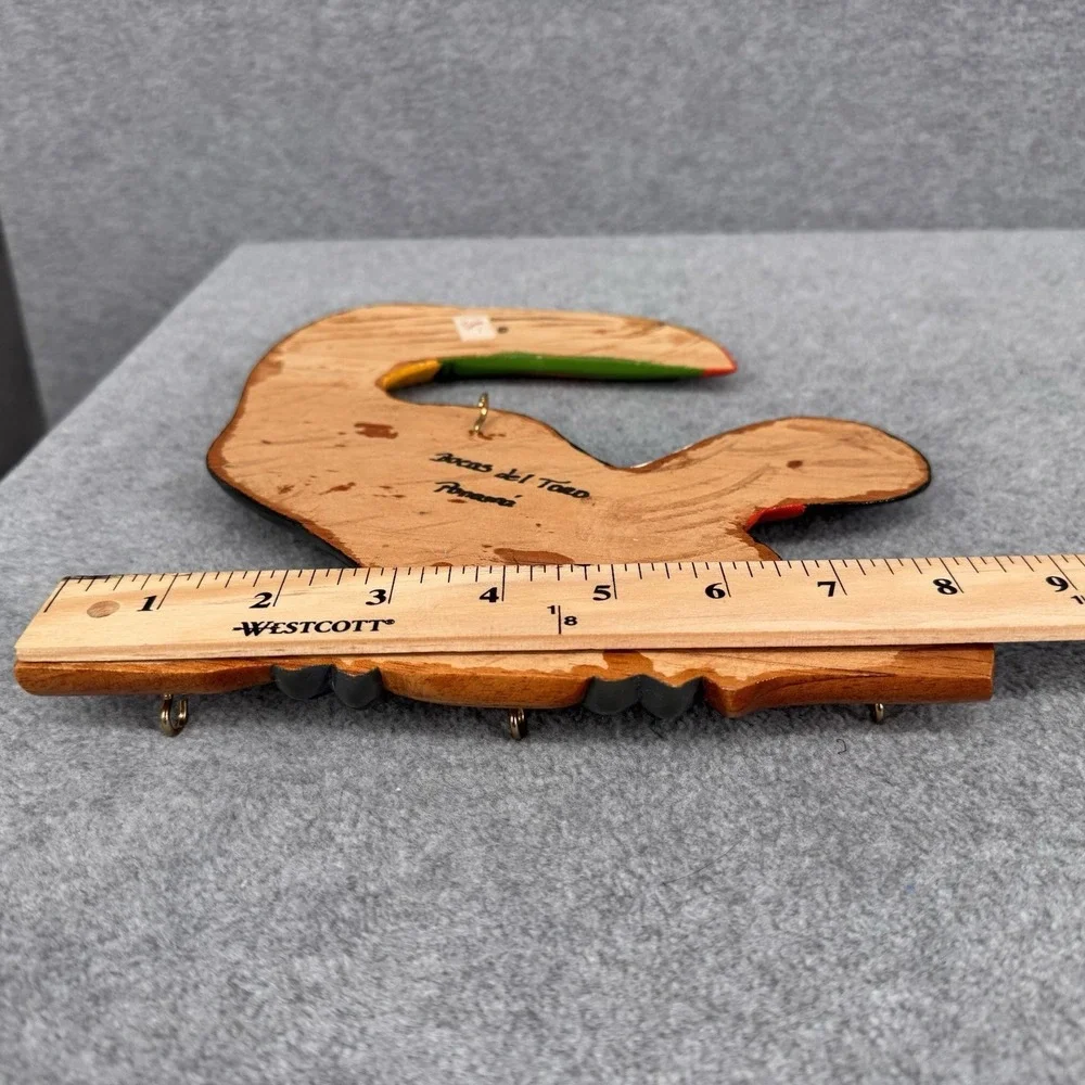 Wall Hook Key Holder Pair Toucan Hand‎ Carved Wood Panama Folk Art 3 Hooks